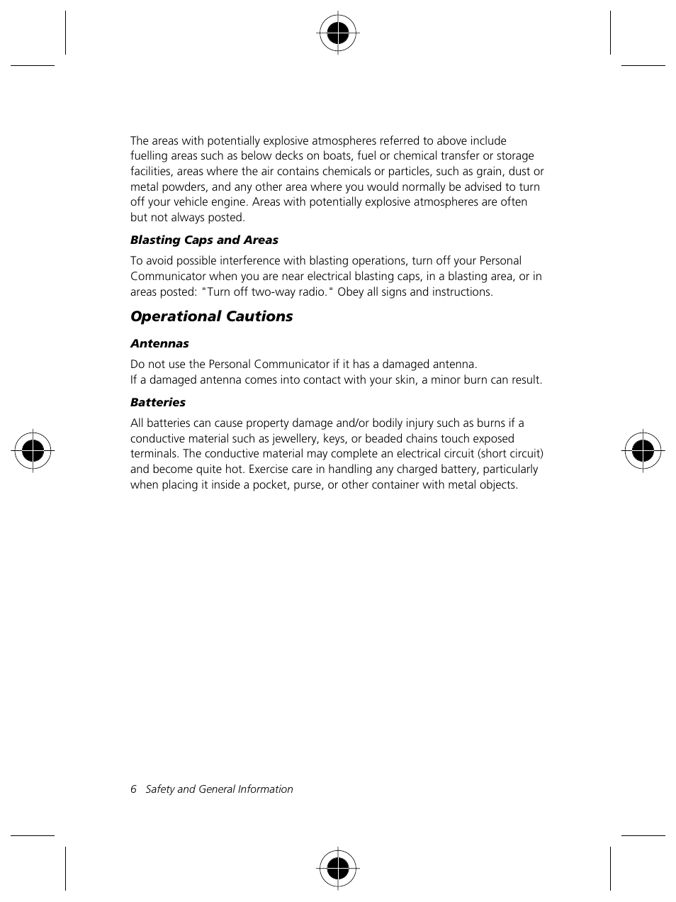 Operational cautions | Motorola Talkabout 191 User Manual | Page 12 / 100