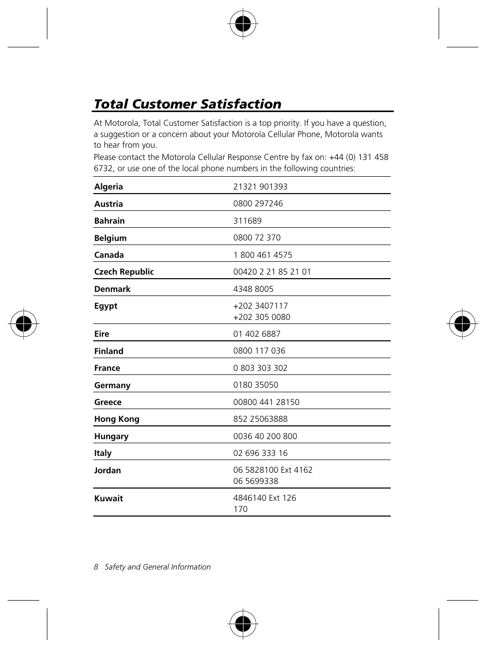 Total customer satisfaction | Motorola Talkabout 191 User Manual | Page 14 / 100