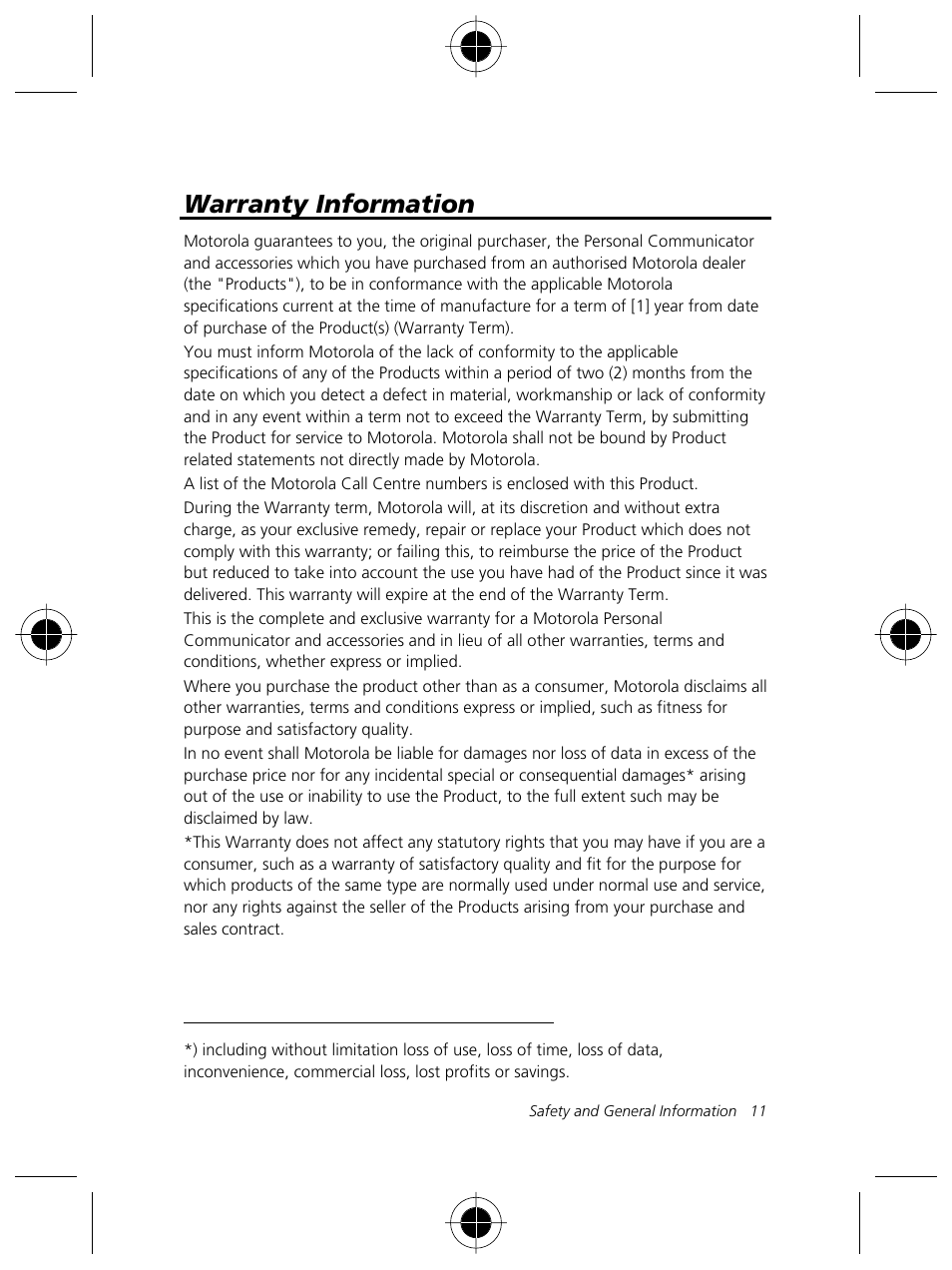 Warranty information | Motorola Talkabout 191 User Manual | Page 17 / 100