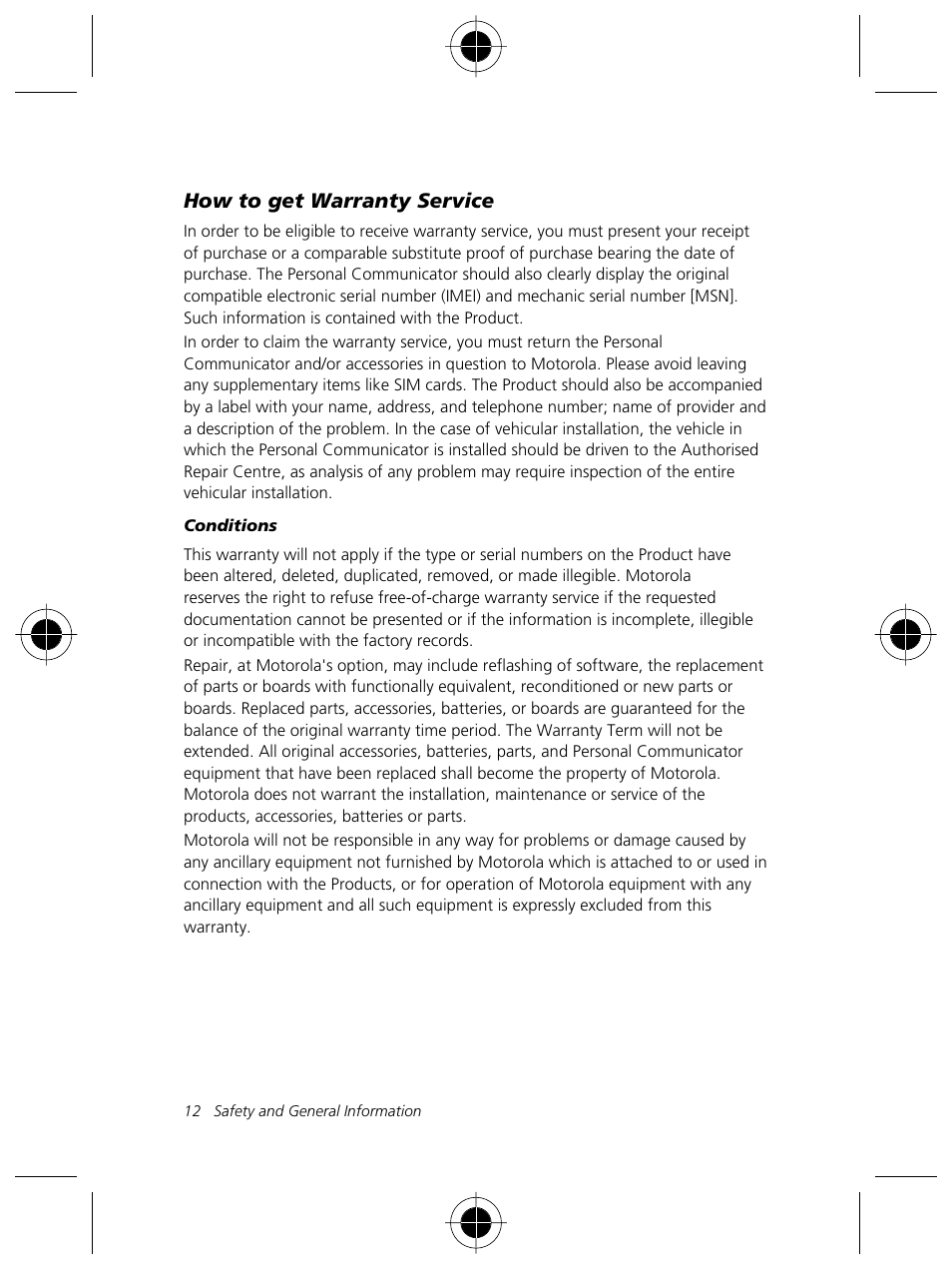 How to get warranty service | Motorola Talkabout 191 User Manual | Page 18 / 100