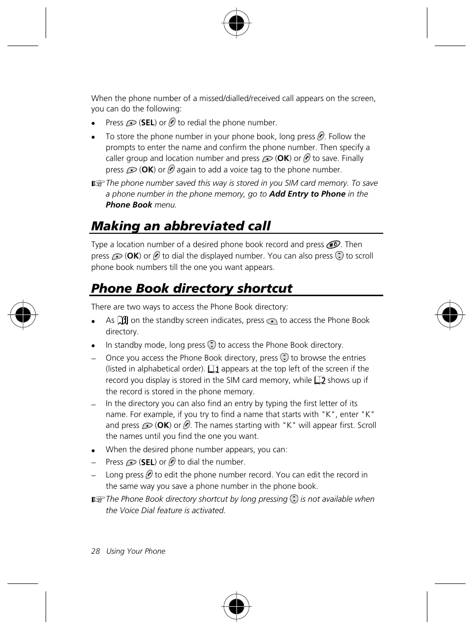 Making an abbreviated call, Phone book directory shortcut | Motorola Talkabout 191 User Manual | Page 34 / 100
