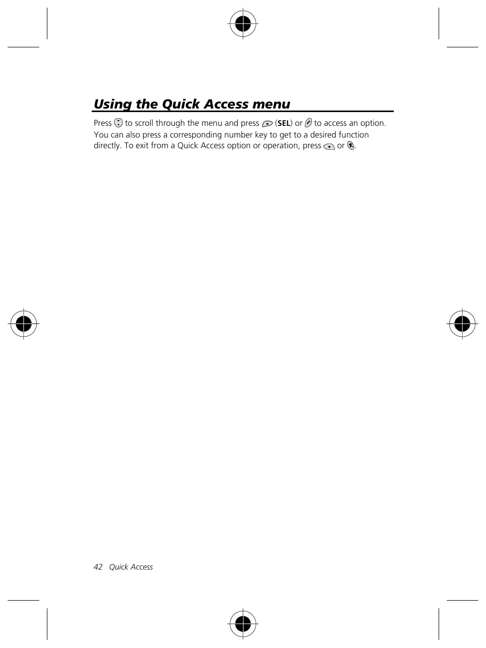 Using the quick access menu | Motorola Talkabout 191 User Manual | Page 48 / 100