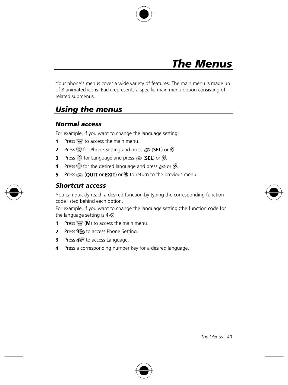 The menus, Using the menus | Motorola Talkabout 191 User Manual | Page 55 / 100