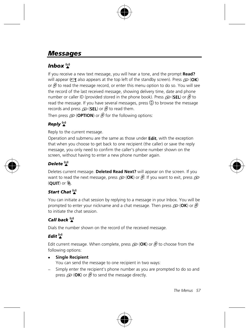 Messages, Inbox | Motorola Talkabout 191 User Manual | Page 63 / 100