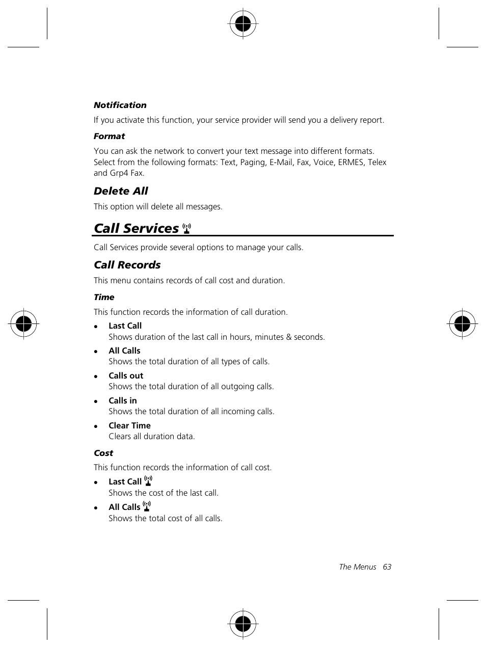 Call services | Motorola Talkabout 191 User Manual | Page 69 / 100