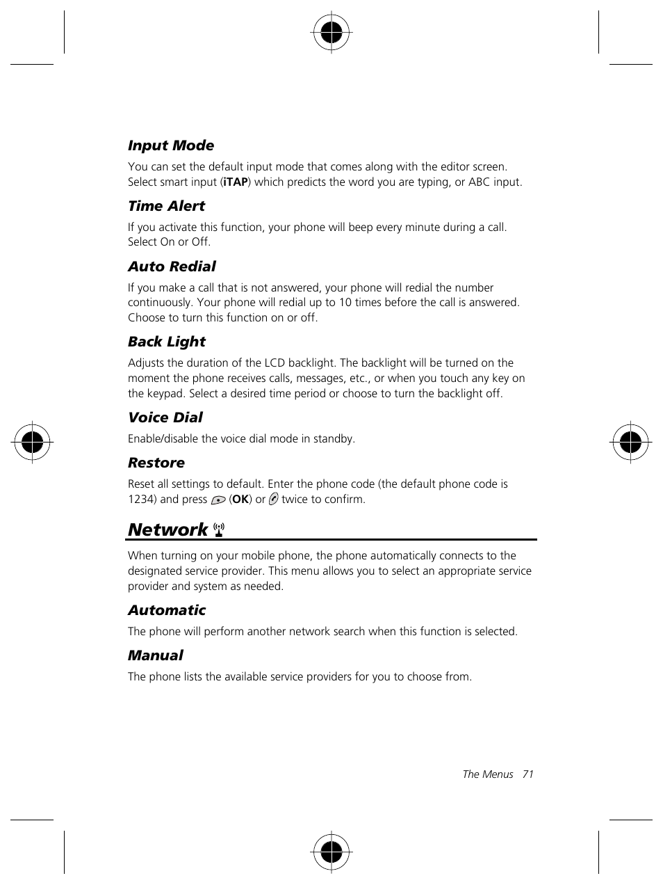 Network | Motorola Talkabout 191 User Manual | Page 77 / 100