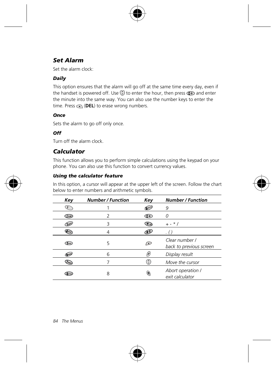 Set alarm, Calculator | Motorola Talkabout 191 User Manual | Page 90 / 100