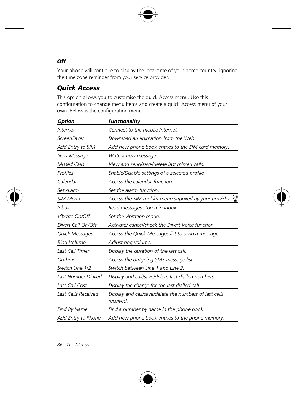 Quick access | Motorola Talkabout 191 User Manual | Page 92 / 100