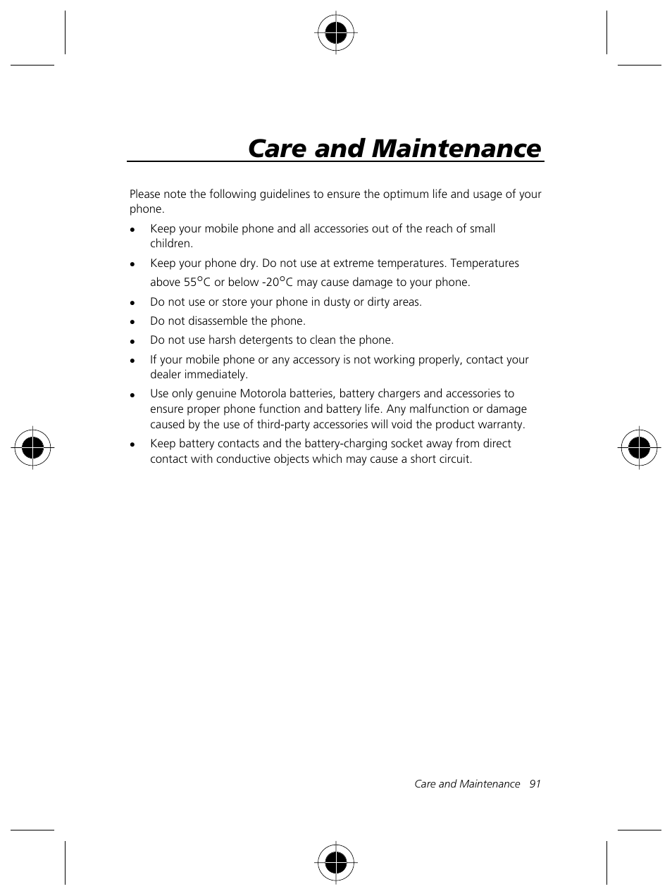 Care and maintenance | Motorola Talkabout 191 User Manual | Page 97 / 100