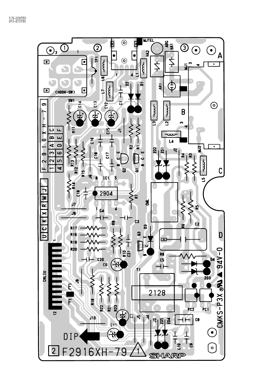 Tel/liu pwb parts layout | Sharp FO-475TH User Manual | Page 63 / 75