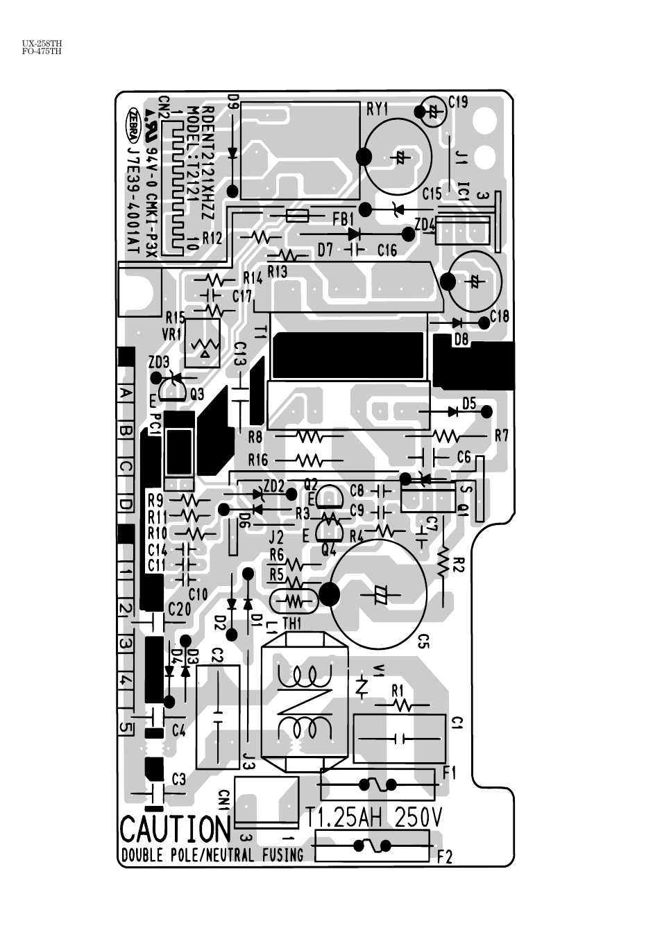 Power supply pwb parts layout | Sharp FO-475TH User Manual | Page 65 / 75