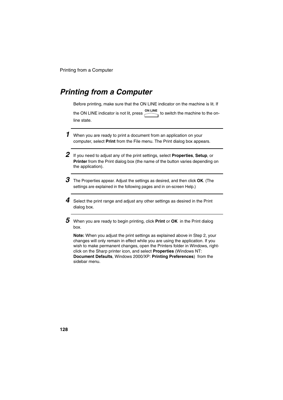 Printing from a computer | Sharp FO-DC500 User Manual | Page 130 / 236