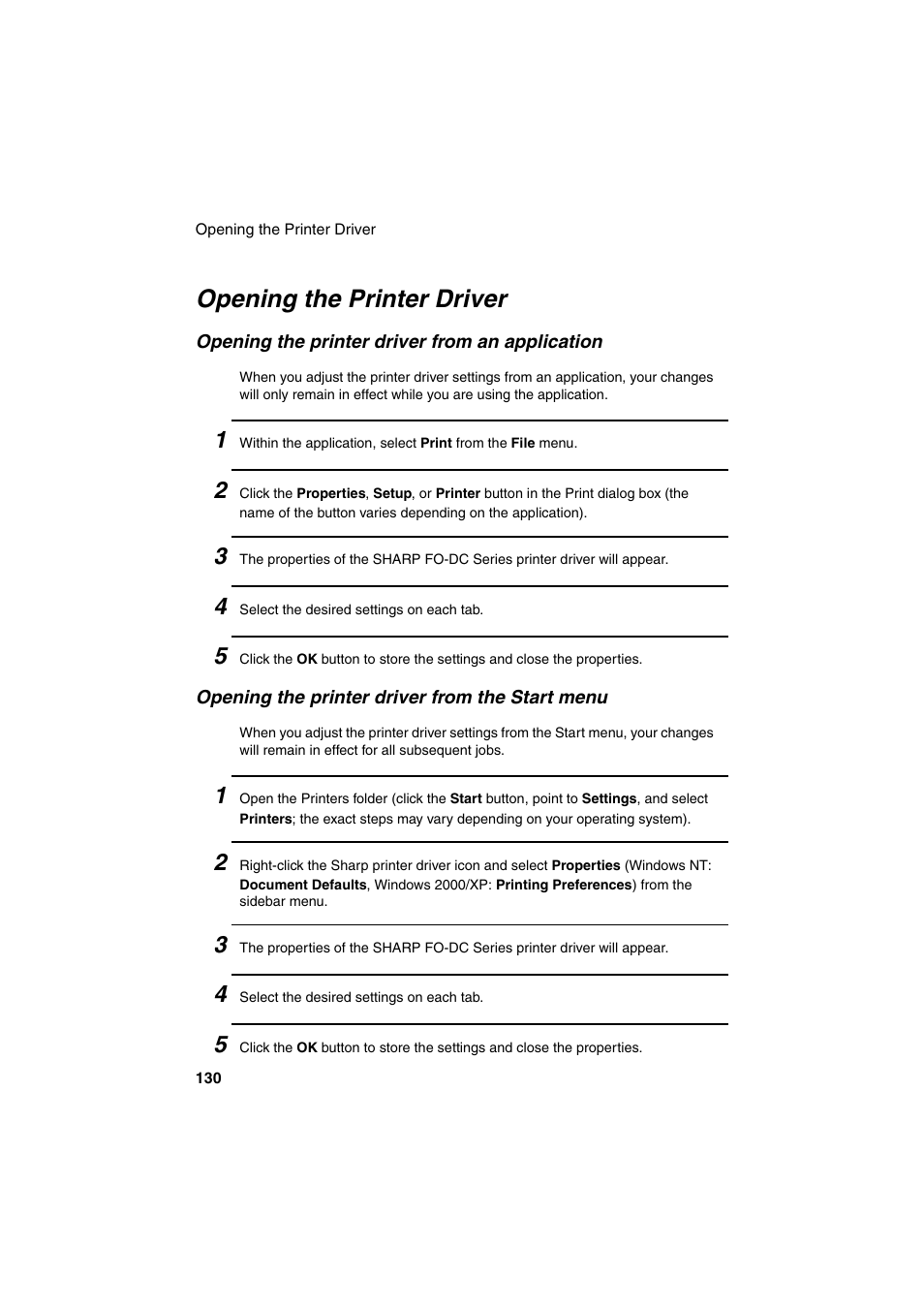 Opening the printer driver | Sharp FO-DC500 User Manual | Page 132 / 236
