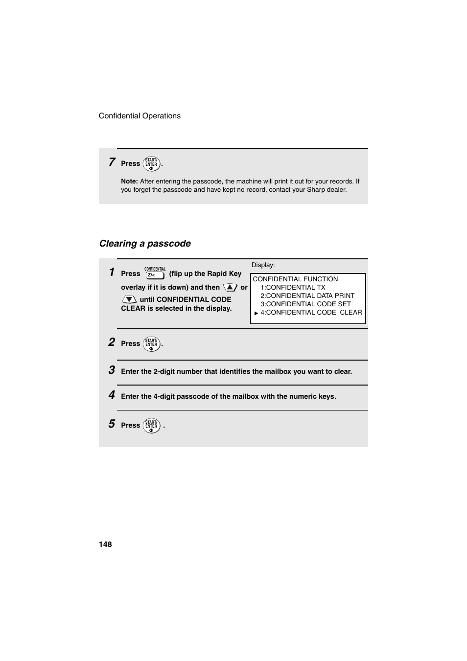 Clearing a passcode | Sharp FO-DC500 User Manual | Page 150 / 236