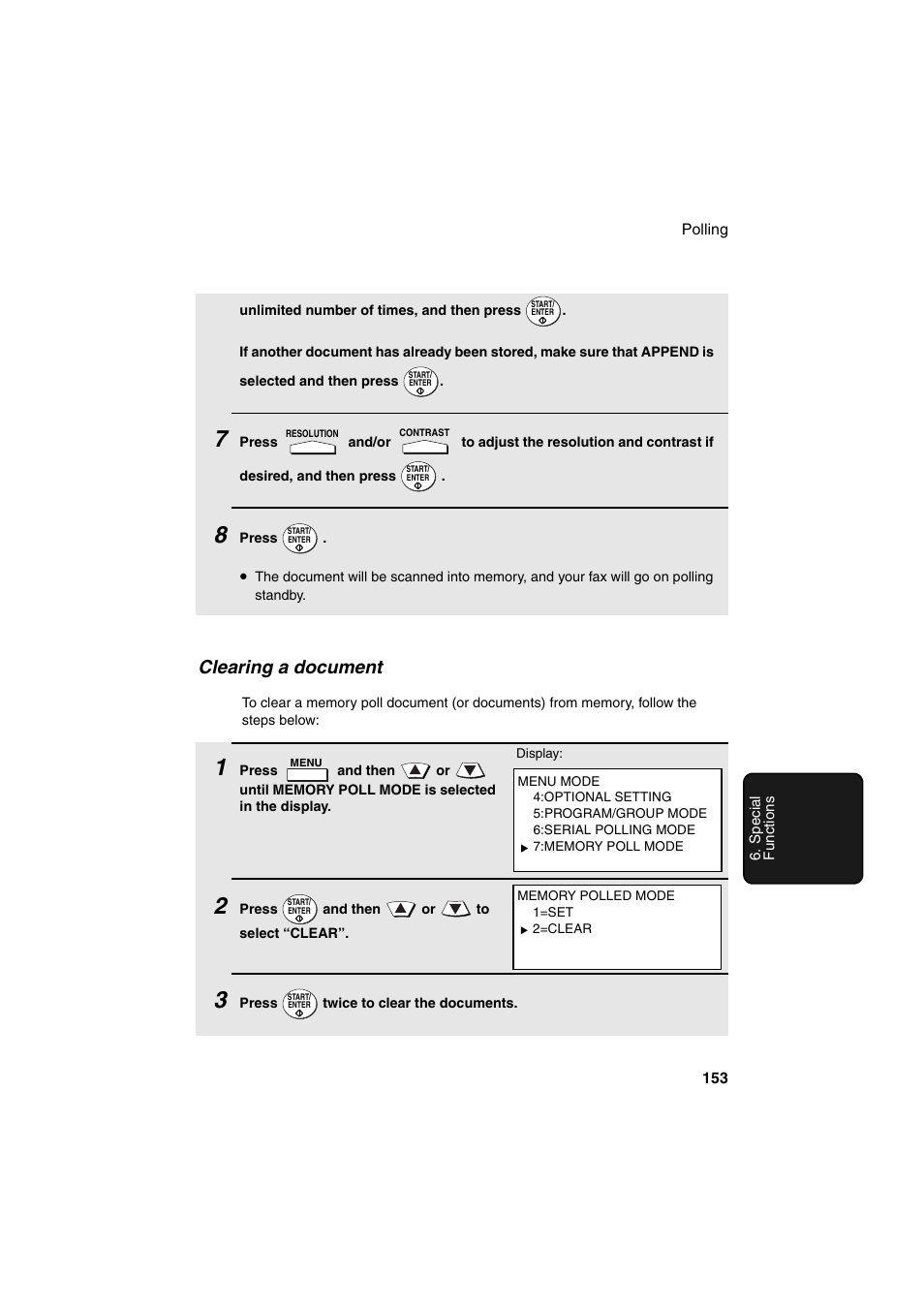 Clearing a document | Sharp FO-DC500 User Manual | Page 155 / 236