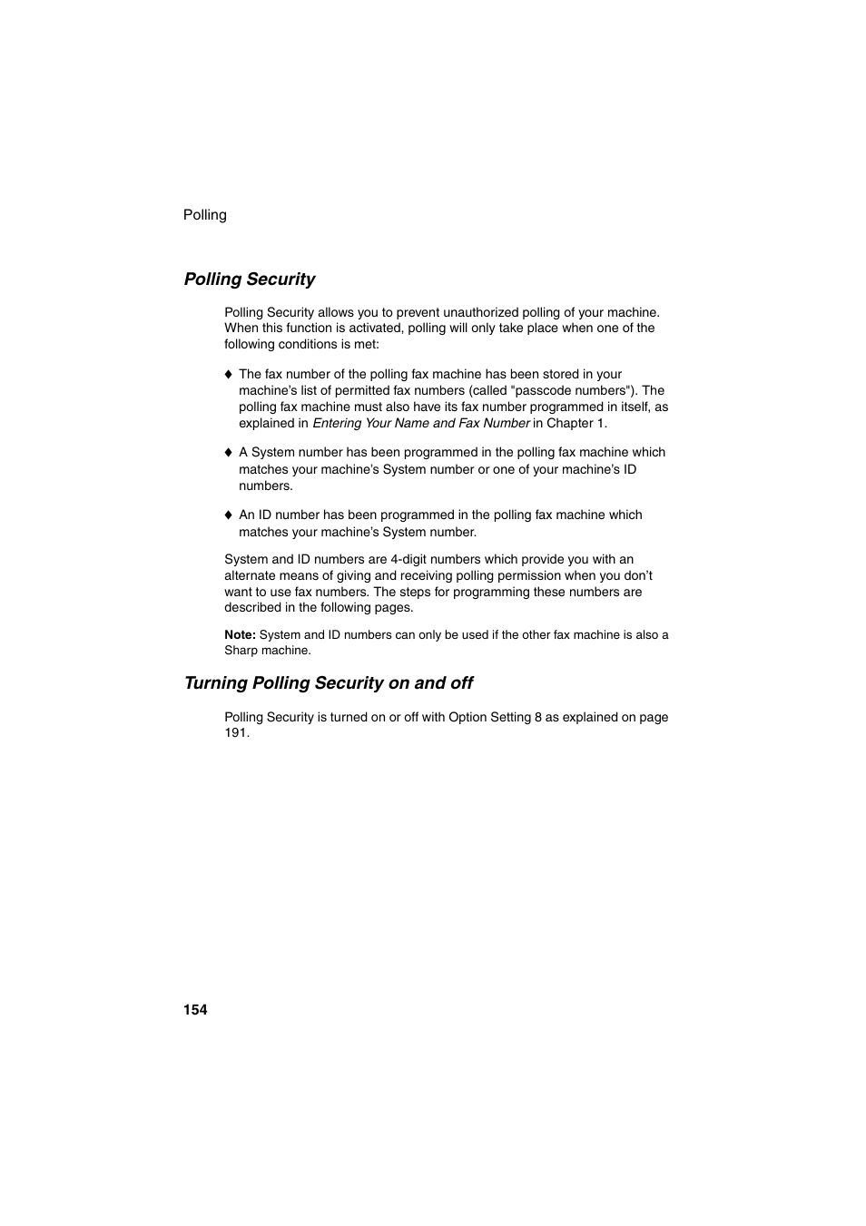 Polling security, Turning polling security on and off | Sharp FO-DC500 User Manual | Page 156 / 236