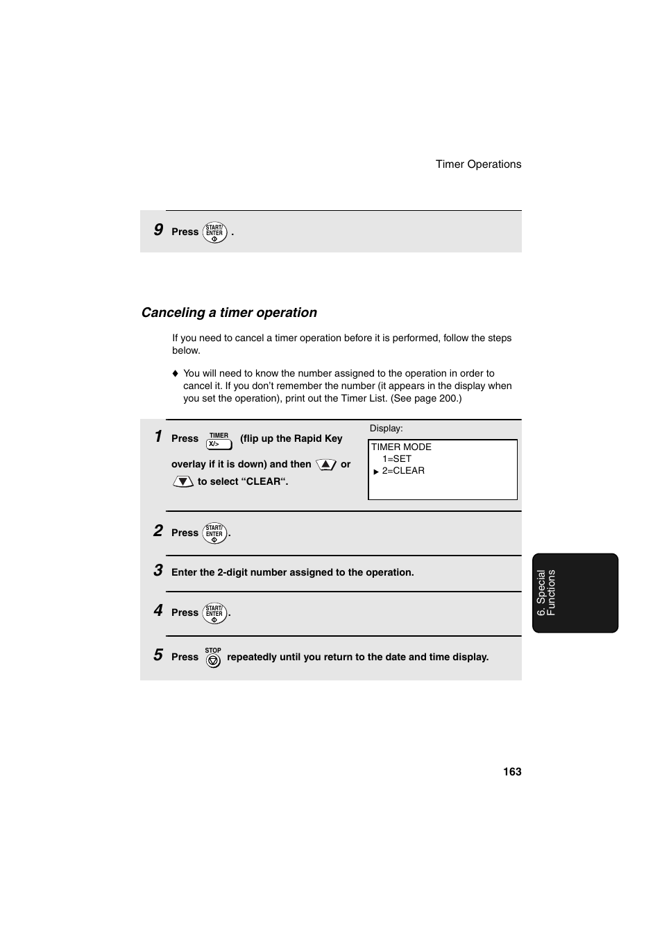 Canceling a timer operation | Sharp FO-DC500 User Manual | Page 165 / 236