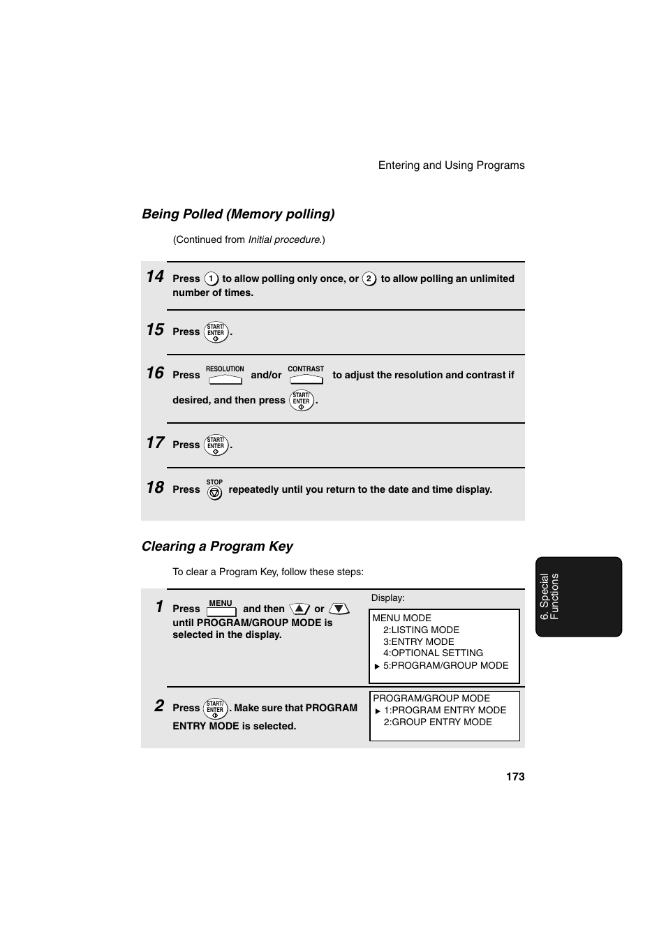 Clearing a program key | Sharp FO-DC500 User Manual | Page 175 / 236
