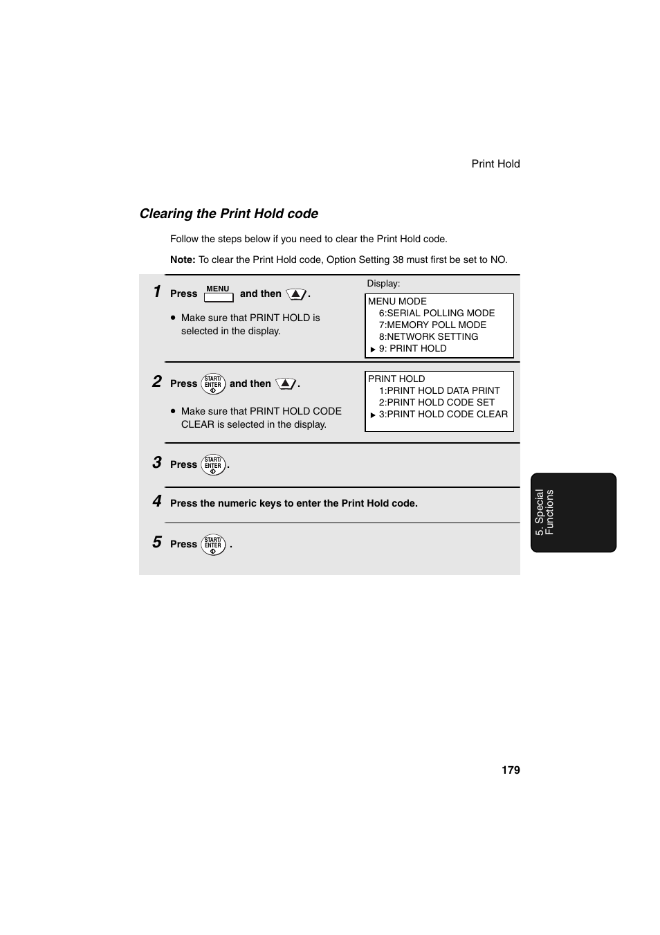 Clearing the print hold code | Sharp FO-DC500 User Manual | Page 181 / 236