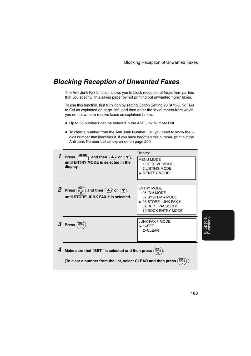 Blocking reception of unwanted faxes | Sharp FO-DC500 User Manual | Page 185 / 236