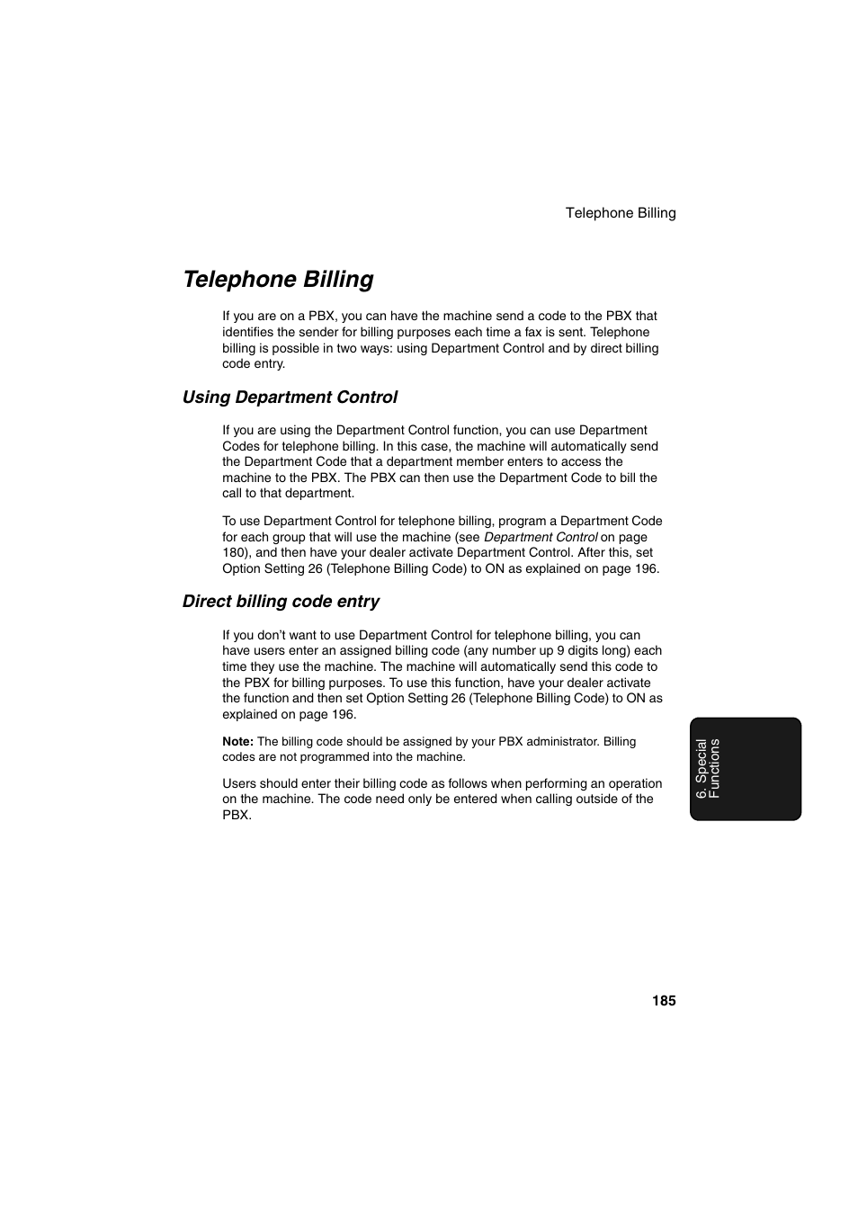 Telephone billing | Sharp FO-DC500 User Manual | Page 187 / 236