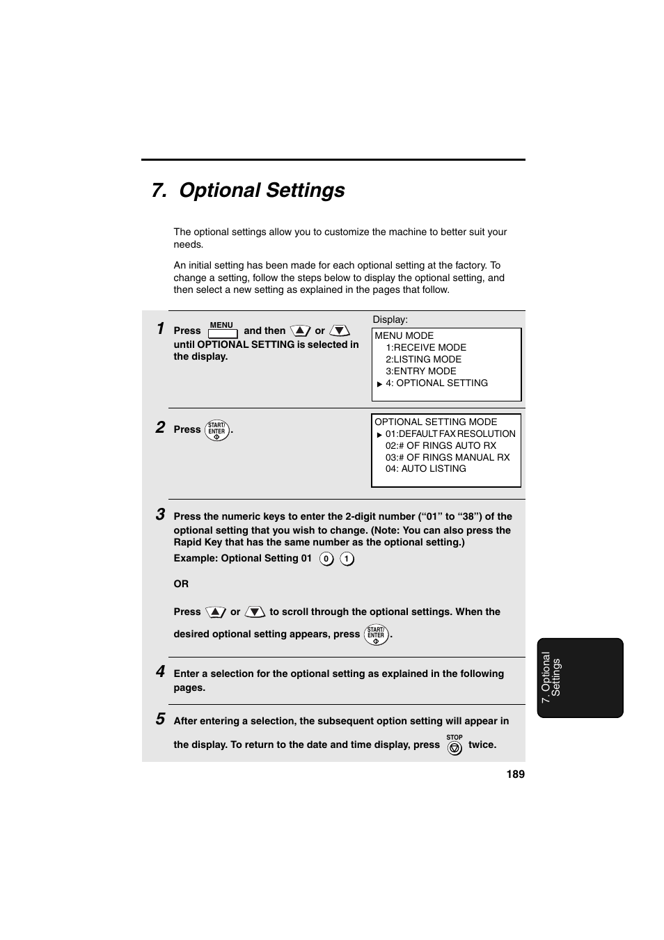 Optional settings | Sharp FO-DC500 User Manual | Page 191 / 236