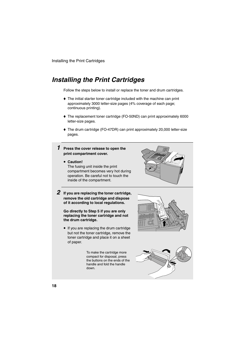Installing the print cartridges | Sharp FO-DC500 User Manual | Page 20 / 236