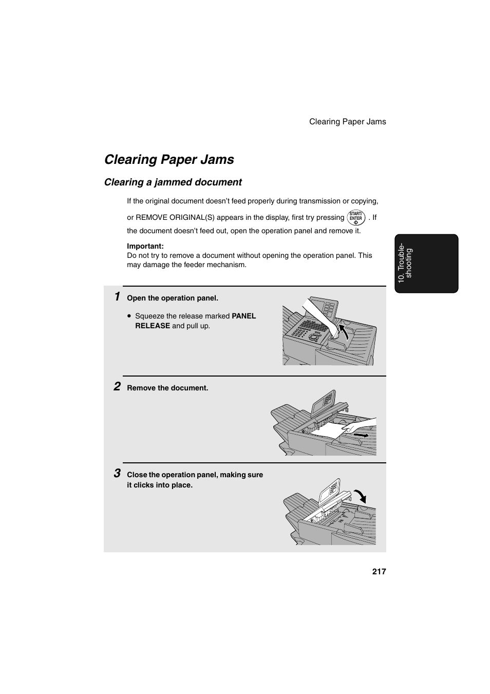 Clearing paper jams | Sharp FO-DC500 User Manual | Page 219 / 236