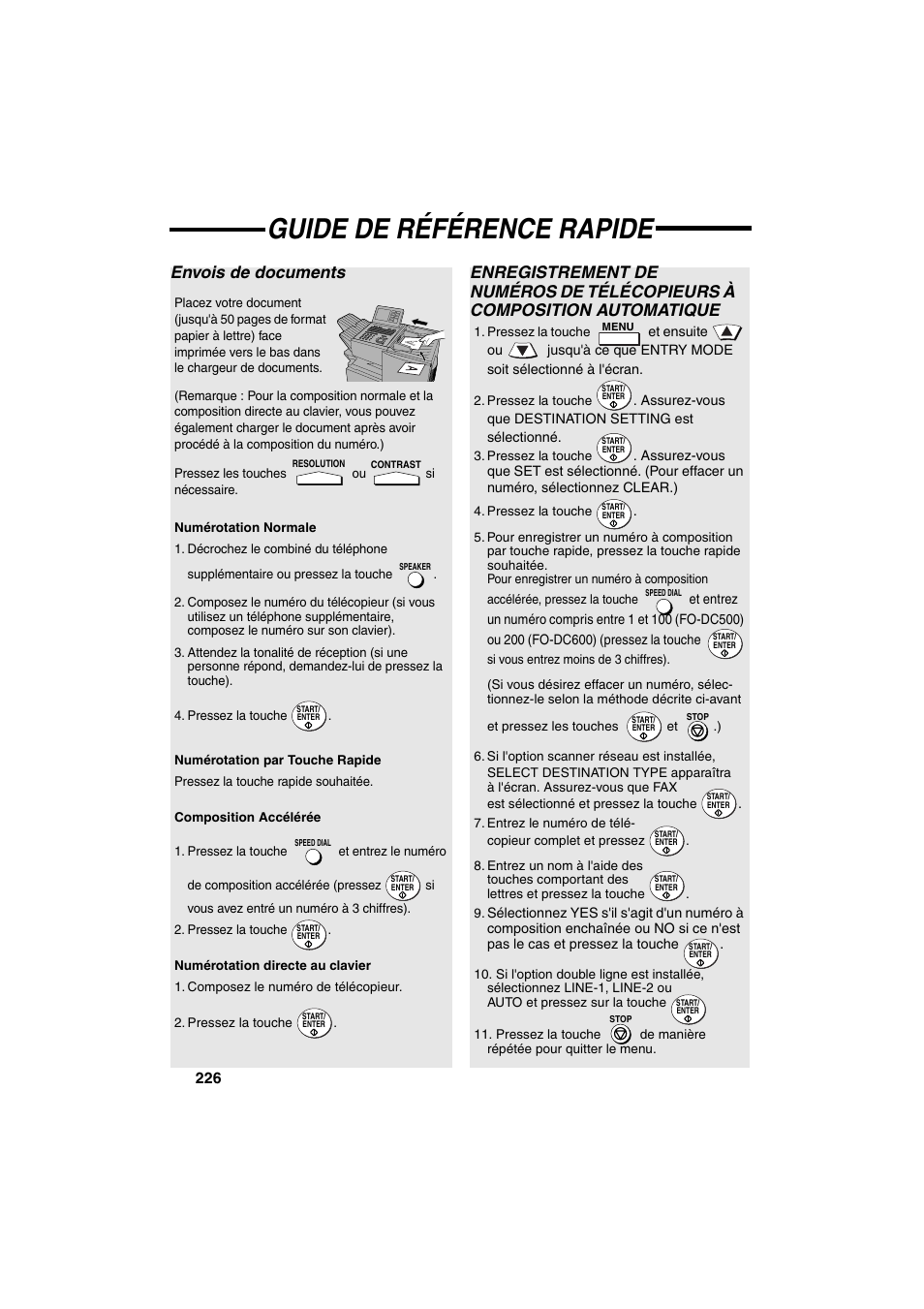 Guide de référence rapide, Envois de documents | Sharp FO-DC500 User Manual | Page 228 / 236