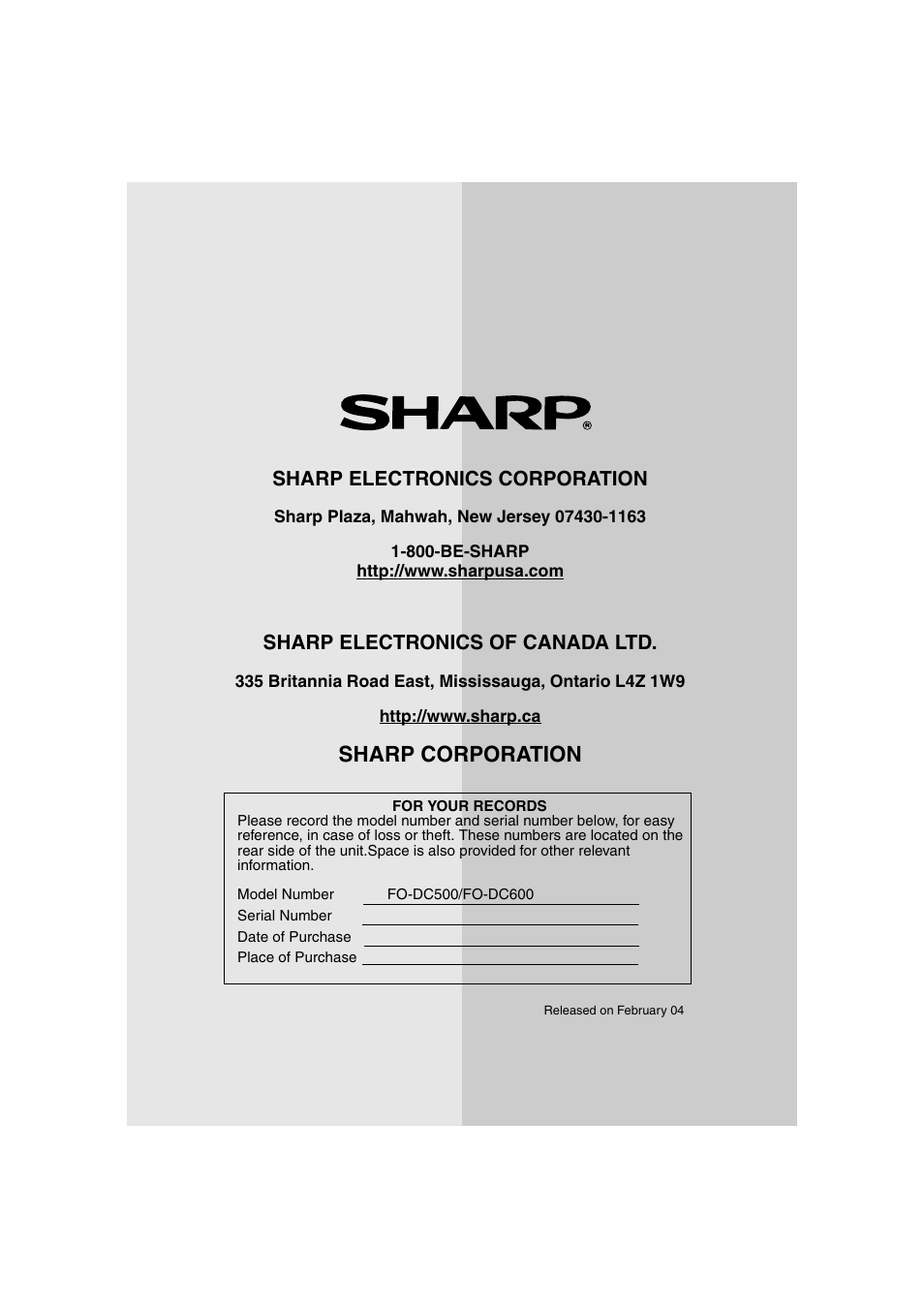 Sharp corporation | Sharp FO-DC500 User Manual | Page 236 / 236