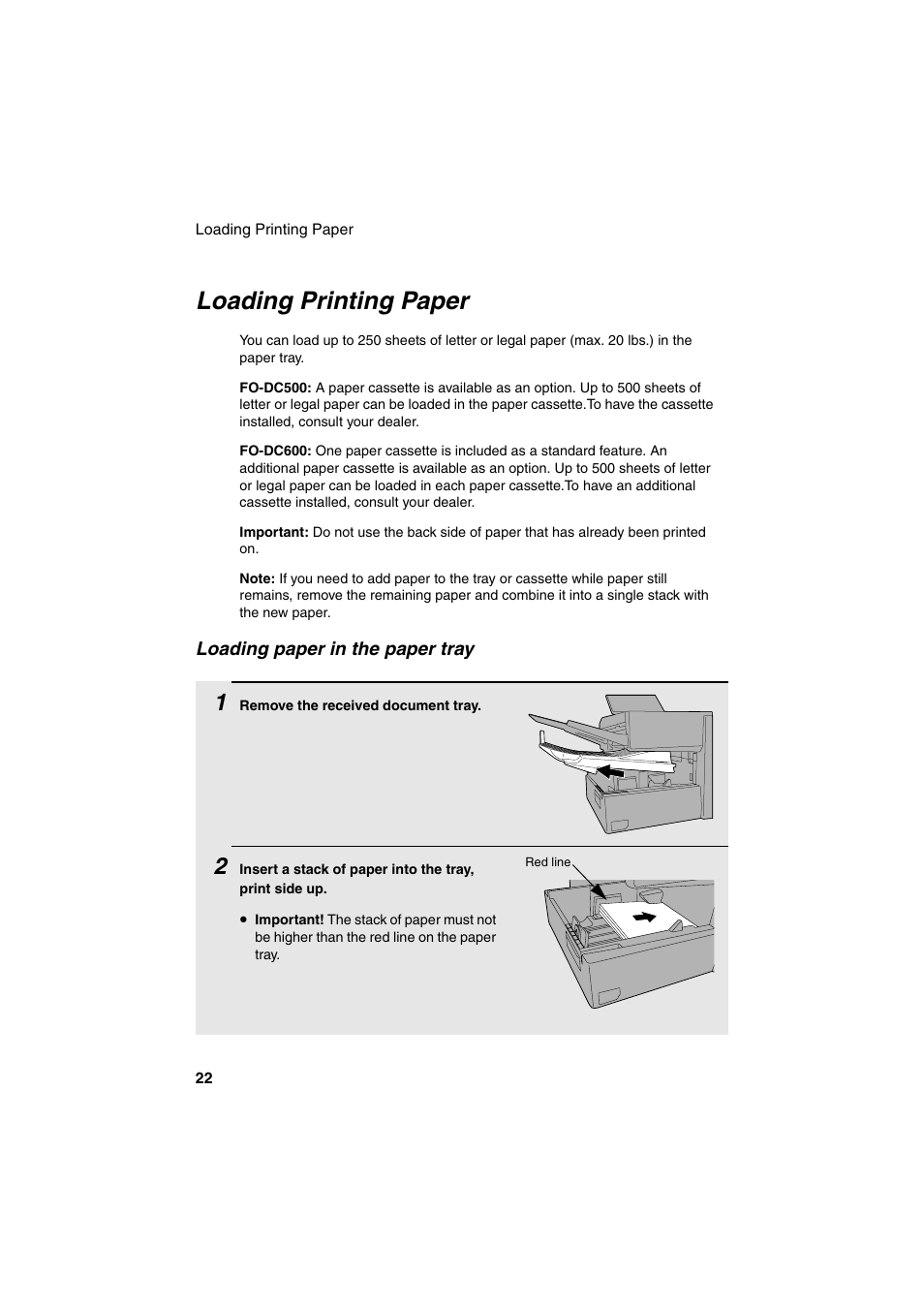 Loading printing paper | Sharp FO-DC500 User Manual | Page 24 / 236
