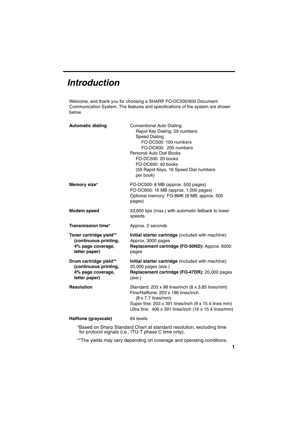 Introduction | Sharp FO-DC500 User Manual | Page 3 / 236