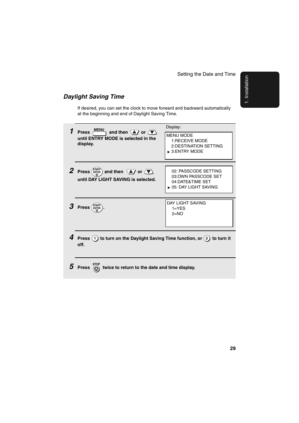 Daylight saving time | Sharp FO-DC500 User Manual | Page 31 / 236