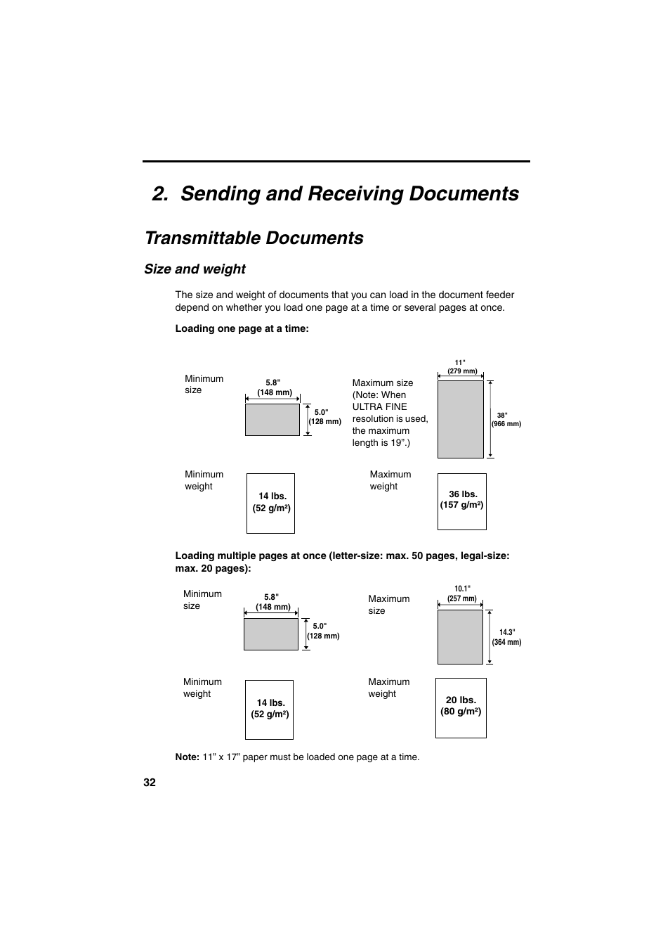 Sending and receiving documents, Transmittable documents, Size and weight | Sharp FO-DC500 User Manual | Page 34 / 236