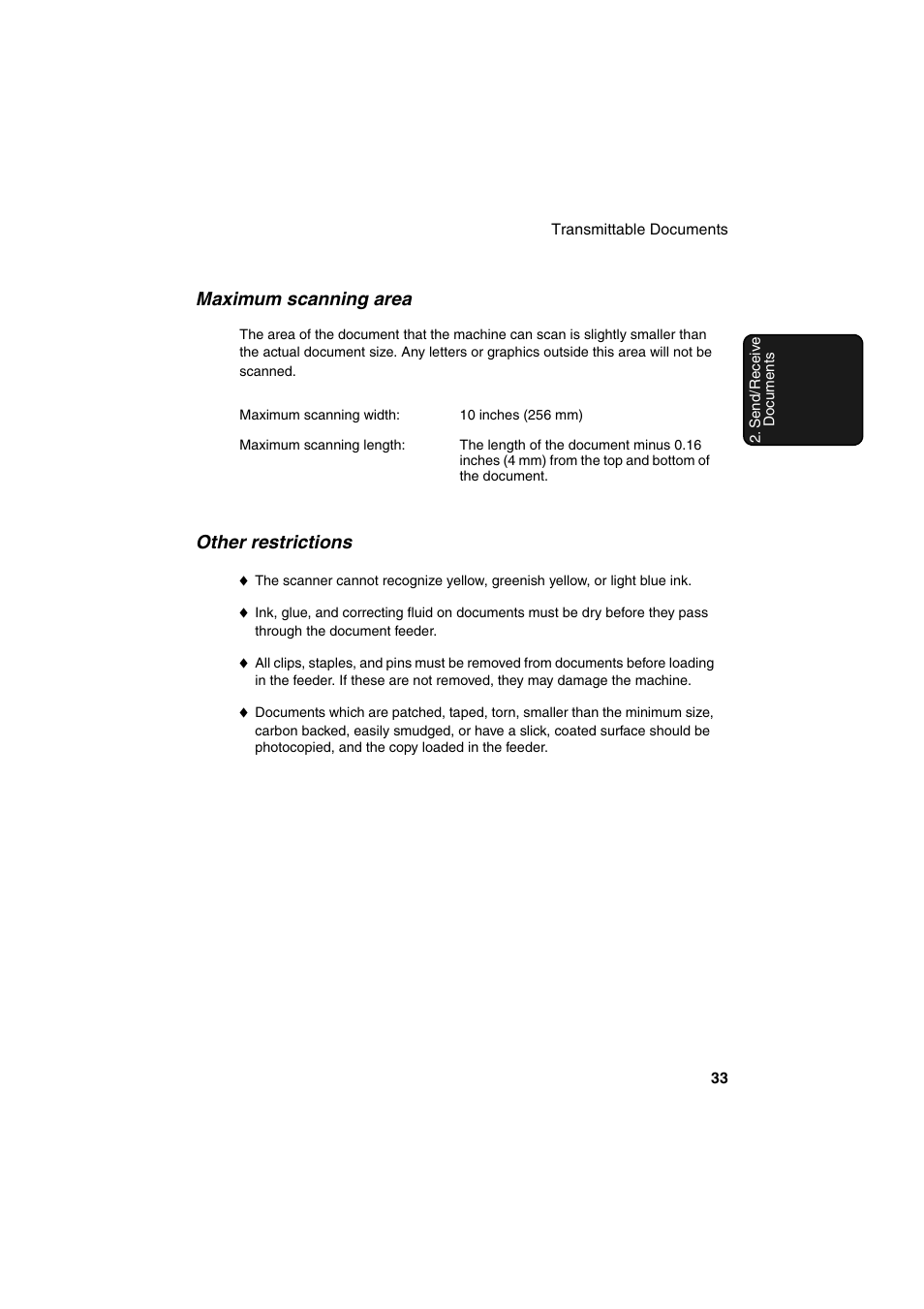 Maximum scanning area, Other restrictions | Sharp FO-DC500 User Manual | Page 35 / 236