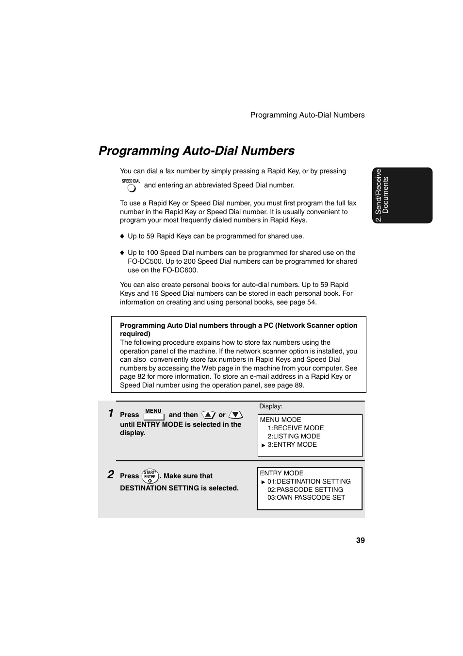 Programming auto-dial numbers | Sharp FO-DC500 User Manual | Page 41 / 236