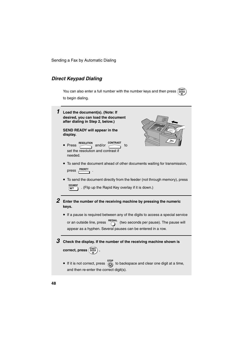 Direct keypad dialing | Sharp FO-DC500 User Manual | Page 50 / 236