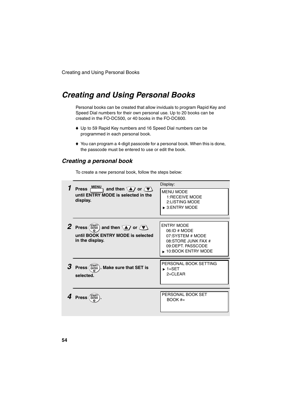Creating and using personal books, Creating a personal book | Sharp FO-DC500 User Manual | Page 56 / 236