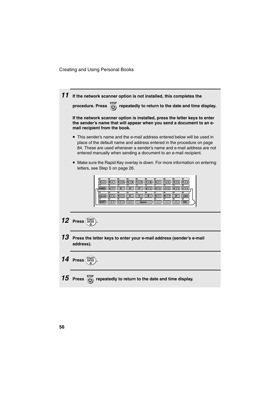 Creating and using personal books 56, Press | Sharp FO-DC500 User Manual | Page 58 / 236