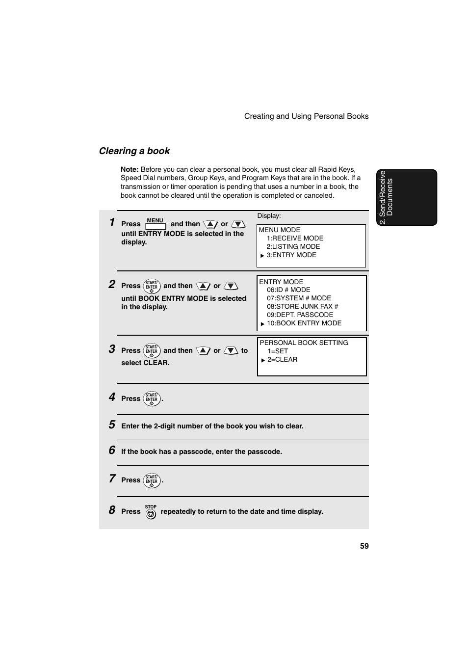 Clearing a book | Sharp FO-DC500 User Manual | Page 61 / 236