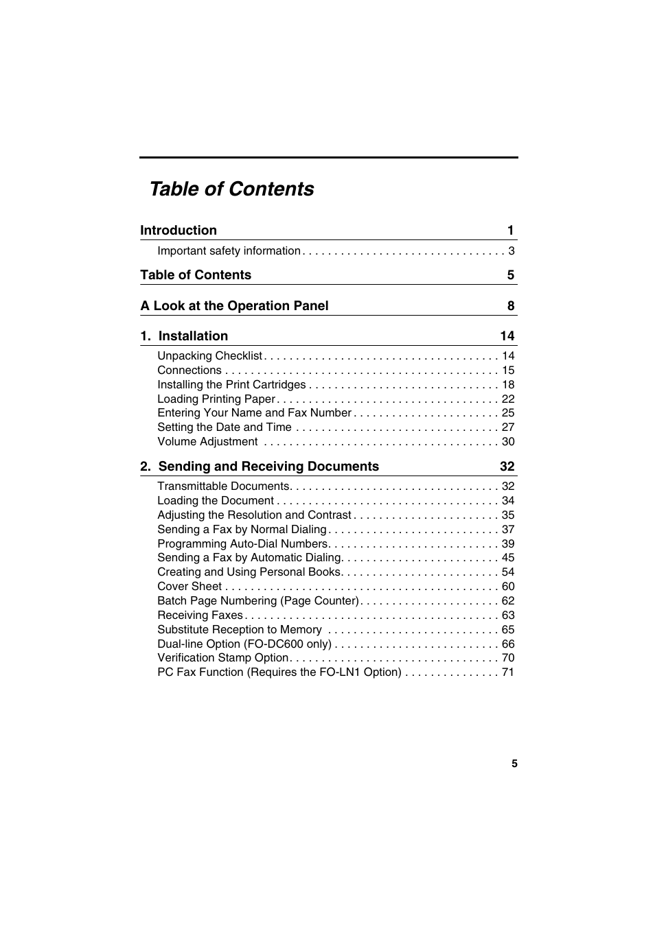 Sharp FO-DC500 User Manual | Page 7 / 236