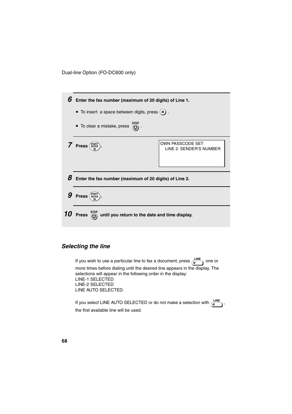 Selecting the line | Sharp FO-DC500 User Manual | Page 70 / 236