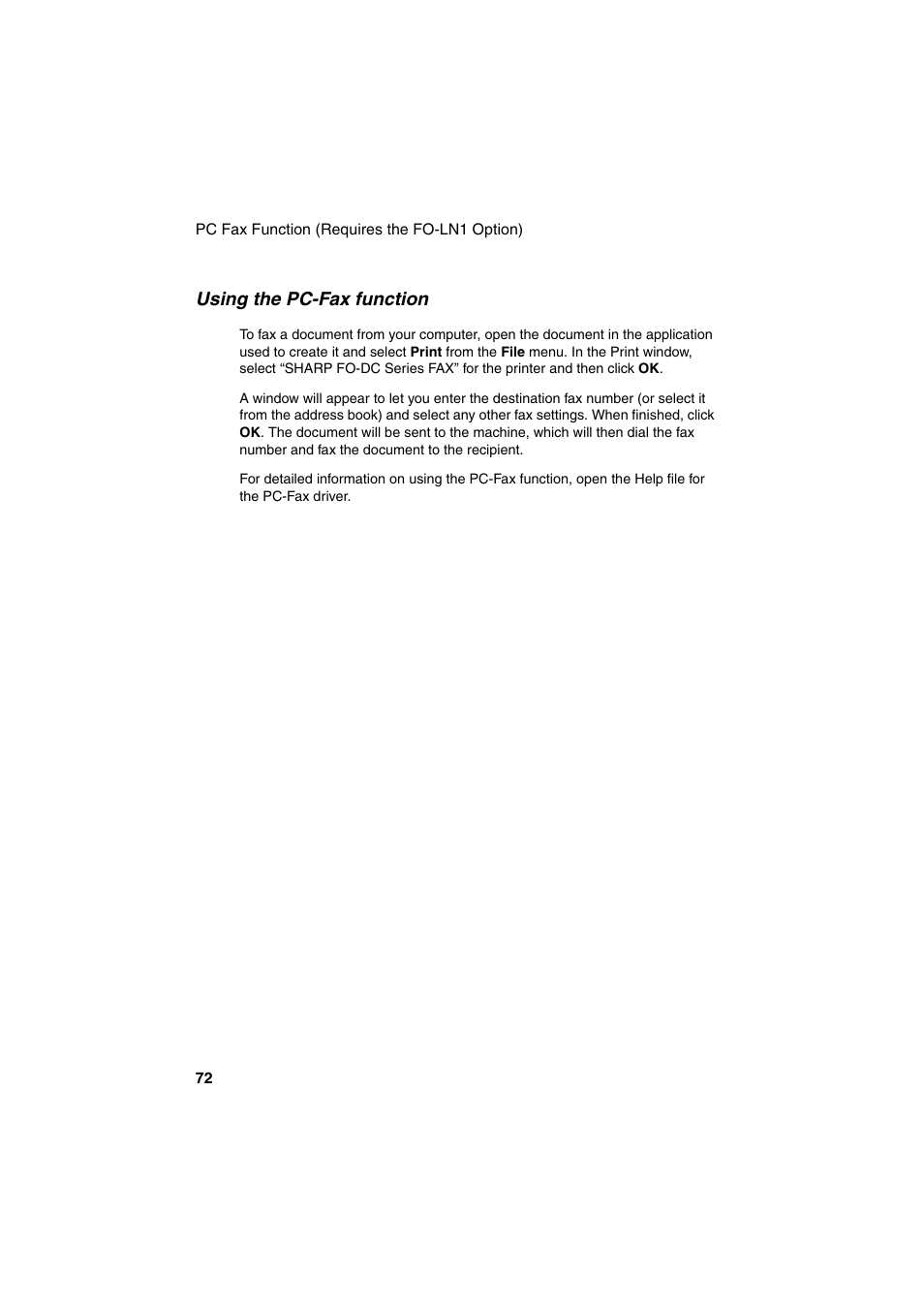 Using the pc-fax function | Sharp FO-DC500 User Manual | Page 74 / 236