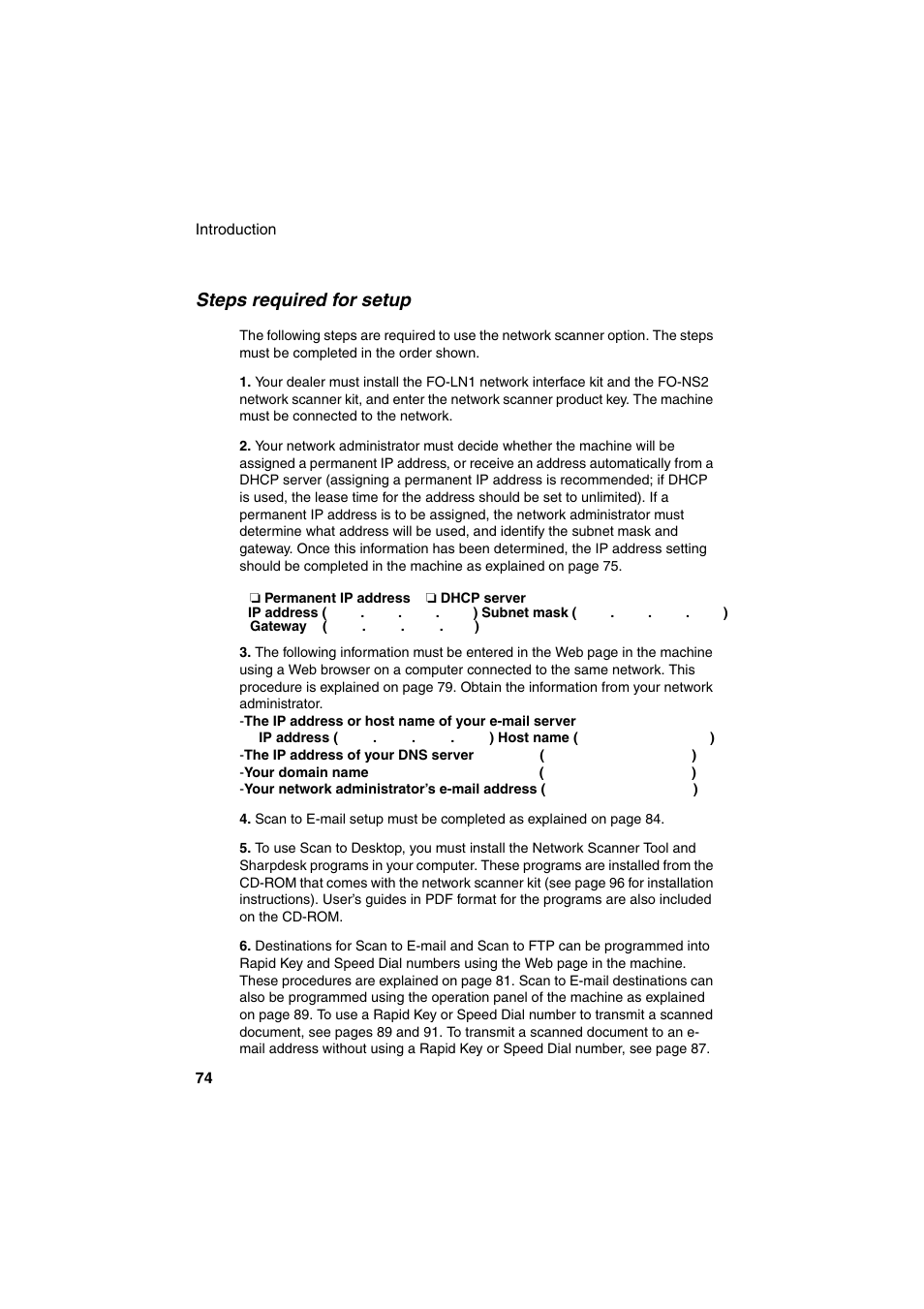 Steps required for setup | Sharp FO-DC500 User Manual | Page 76 / 236