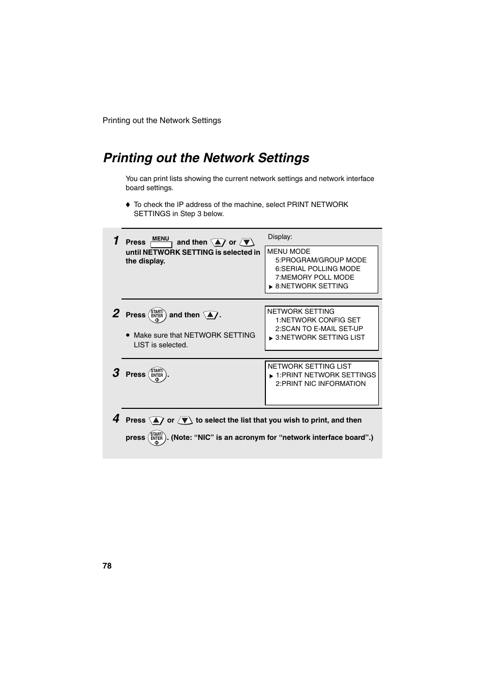 Printing out the network settings | Sharp FO-DC500 User Manual | Page 80 / 236
