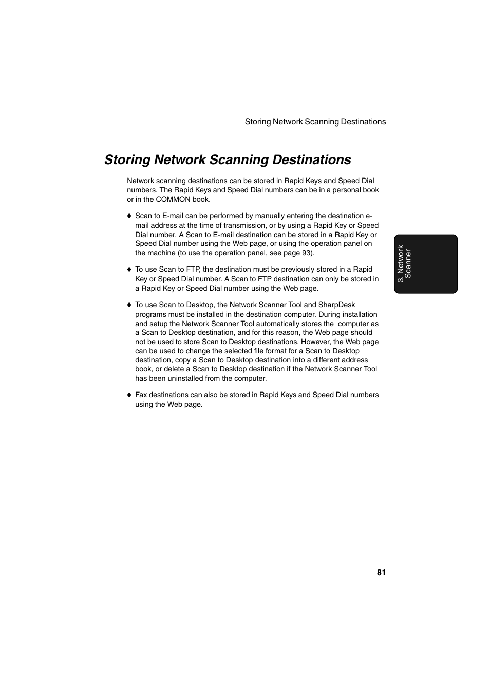 Storing network scanning destinations, Age 81 | Sharp FO-DC500 User Manual | Page 83 / 236