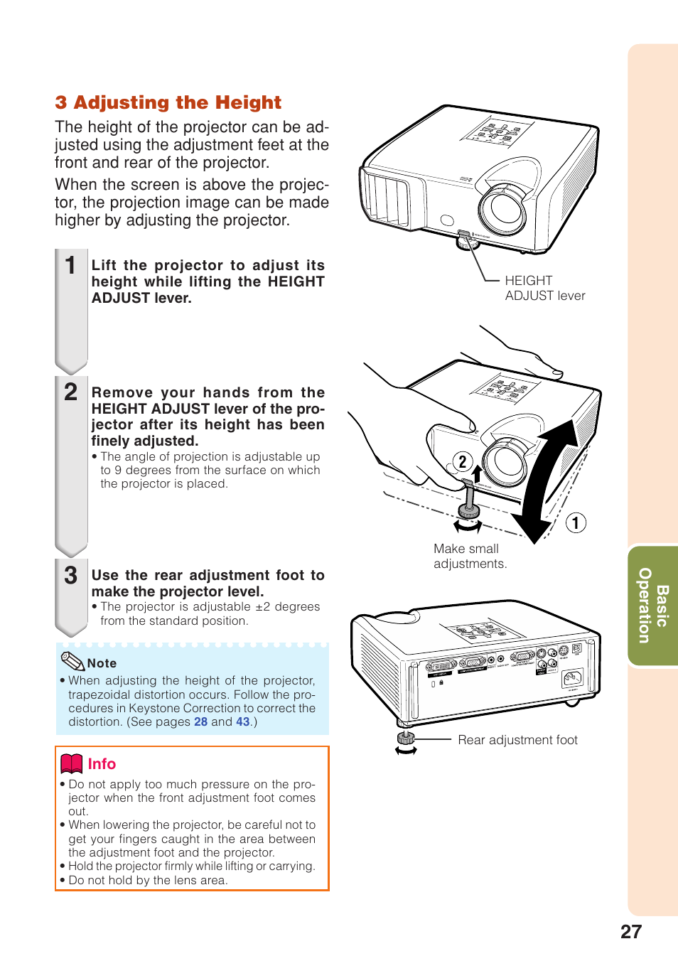 3 adjusting the height | Sharp Notevision PG-F262X User Manual | Page 31 / 74