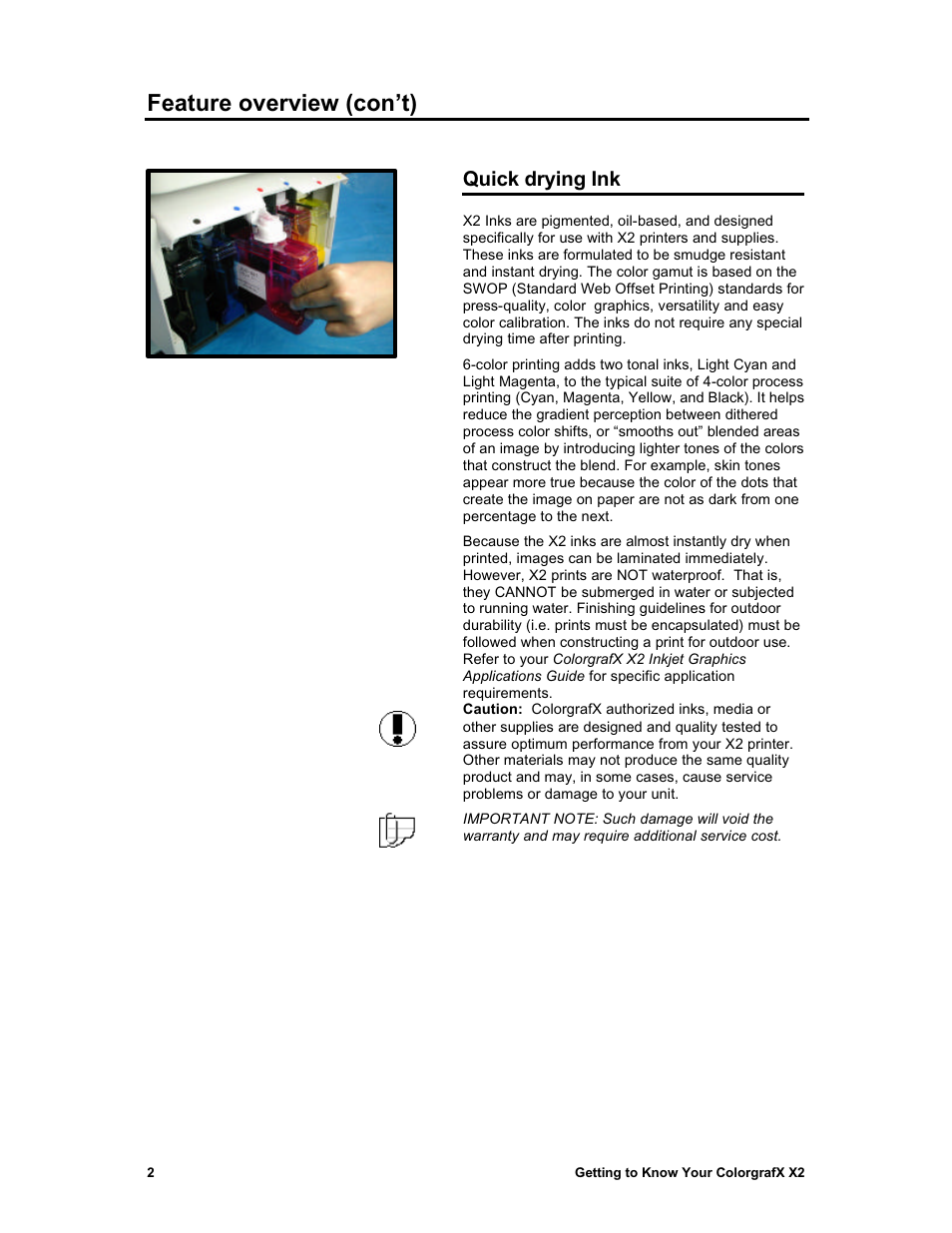 Feature overview (con’t), Quick drying ink | Sharp X2 User Manual | Page 14 / 75