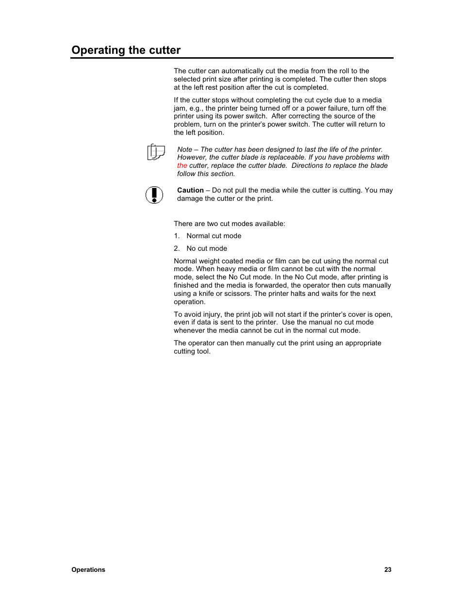 Operating the cutter | Sharp X2 User Manual | Page 35 / 75