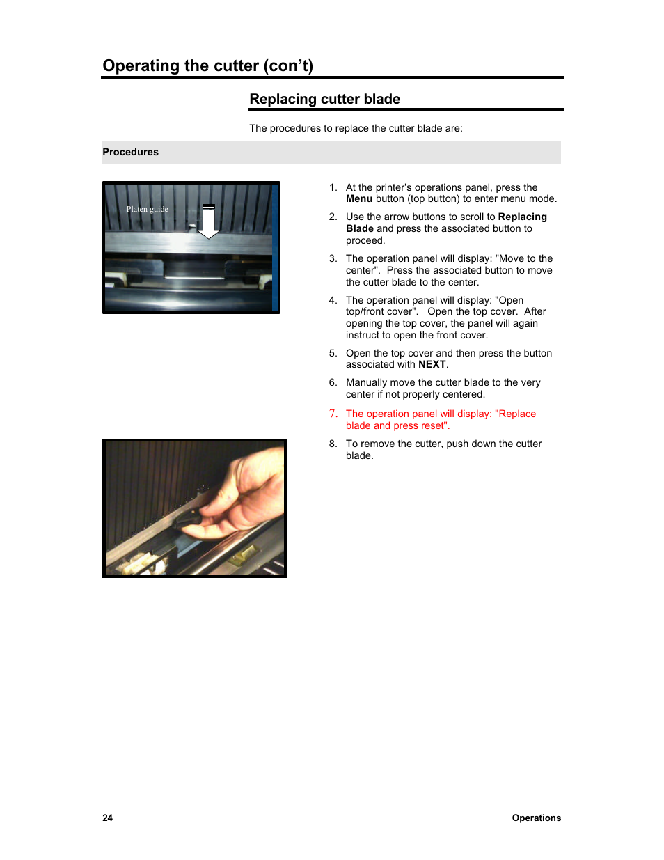 Operating the cutter (con’t), Replacing cutter blade | Sharp X2 User Manual | Page 36 / 75